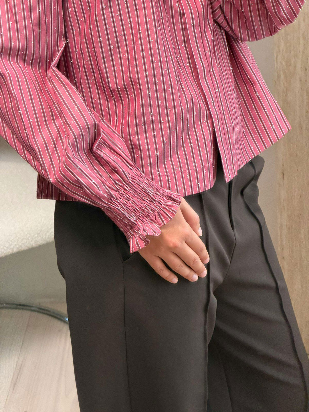 Astrida Soft Stripe Stone Blouse  Dark Rose
