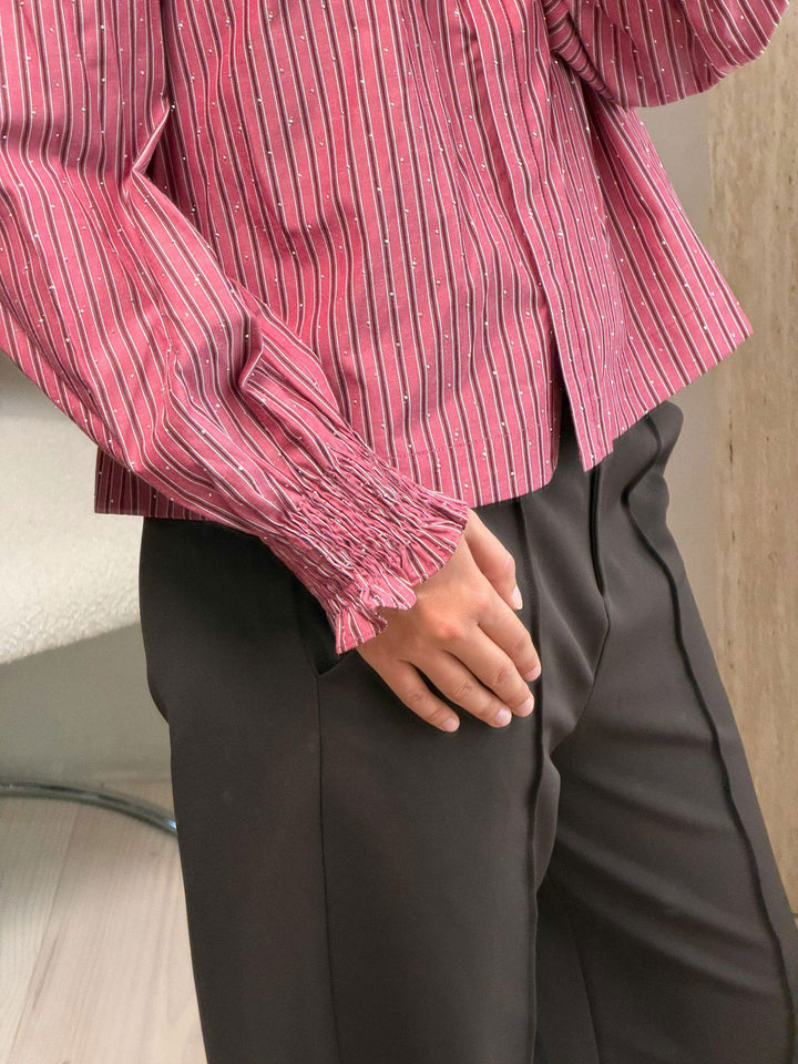 Astrida Soft Stripe Stone Blouse  Dark Rose
