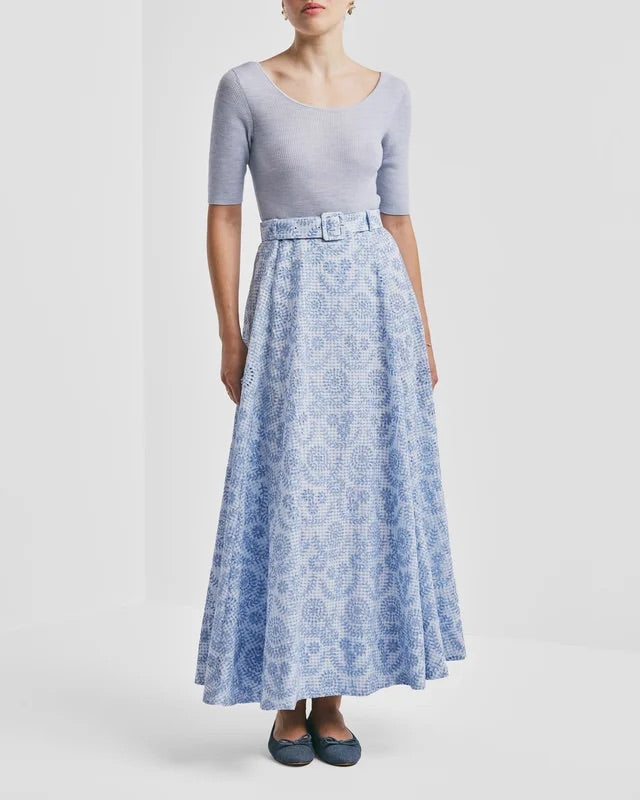 Checks Maxi Skirt  Light Blue