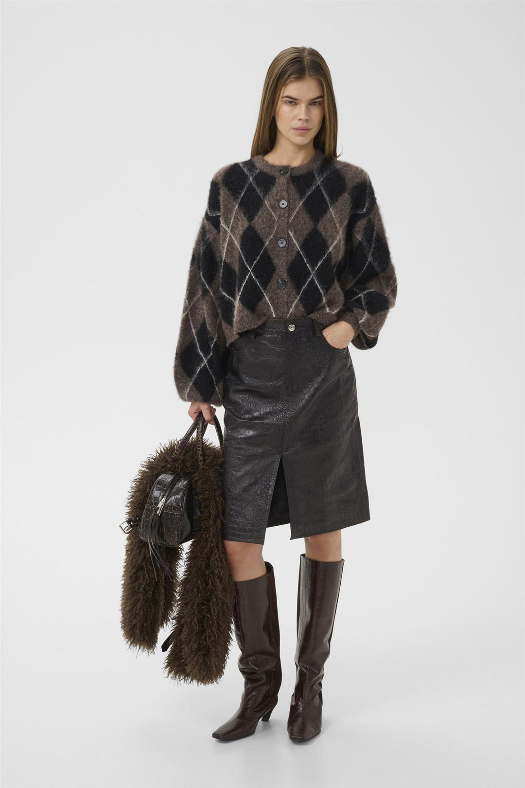 Sida Multi Cardigan  Black/Chestnut/Ivory
