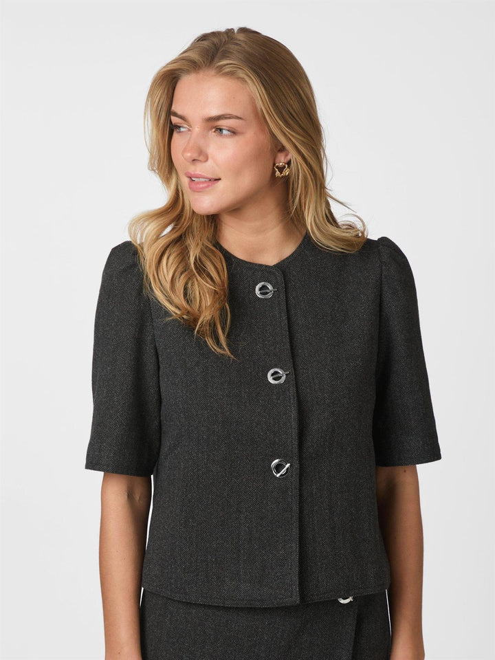Xanthe Herringbone Blazer  Dark Grey