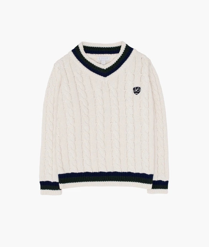 Cable Knit V-neck Sweater  Off White