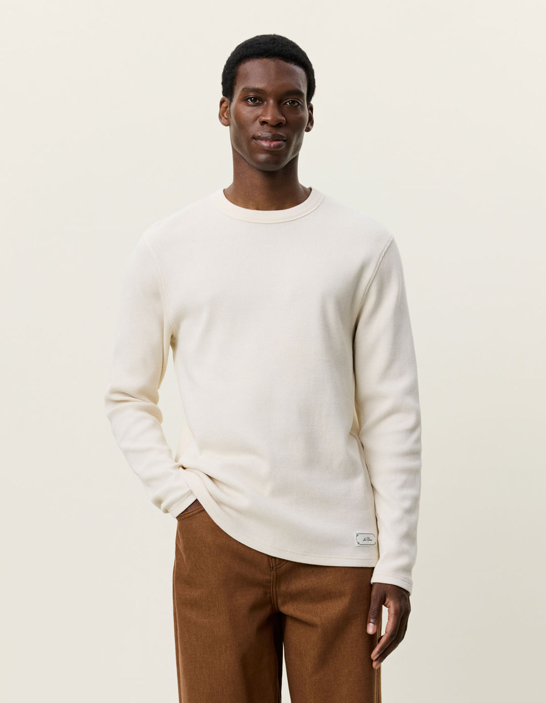 Label Waffle Ls T-Shirt Ivory