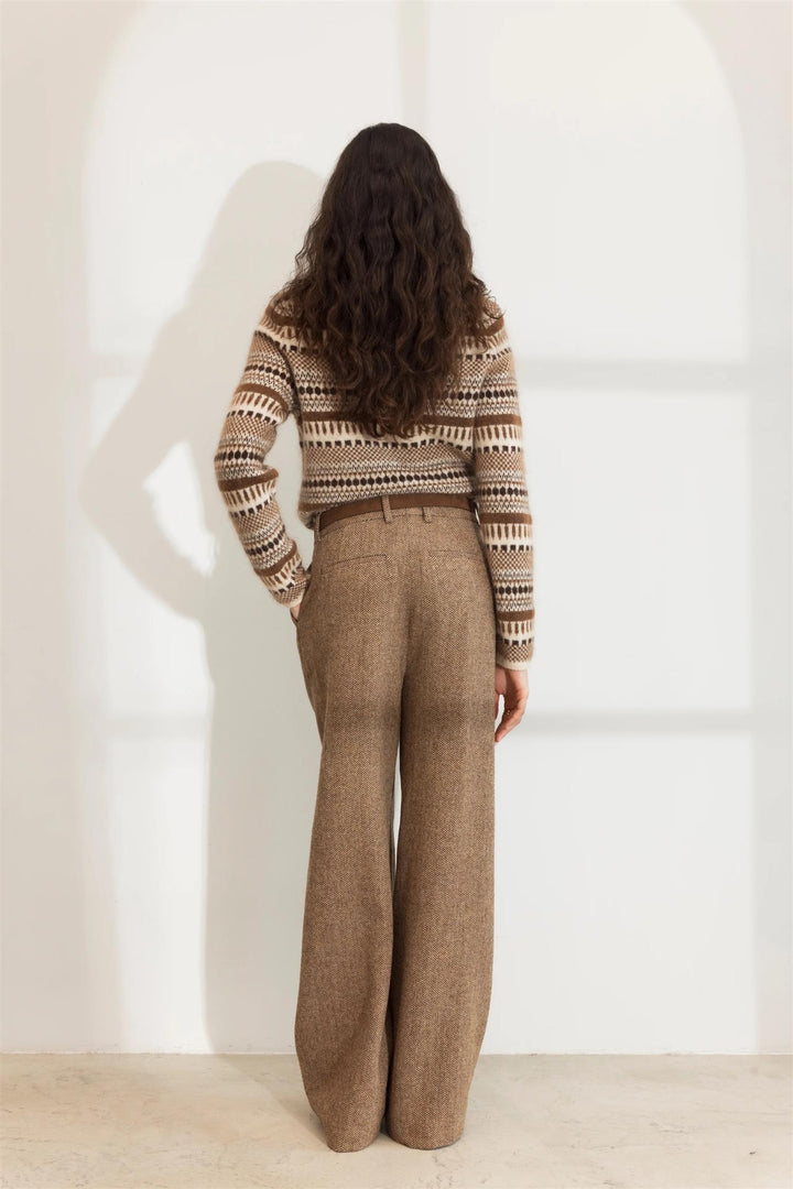Ava Herringbone Trouser  Cognac Herringbone