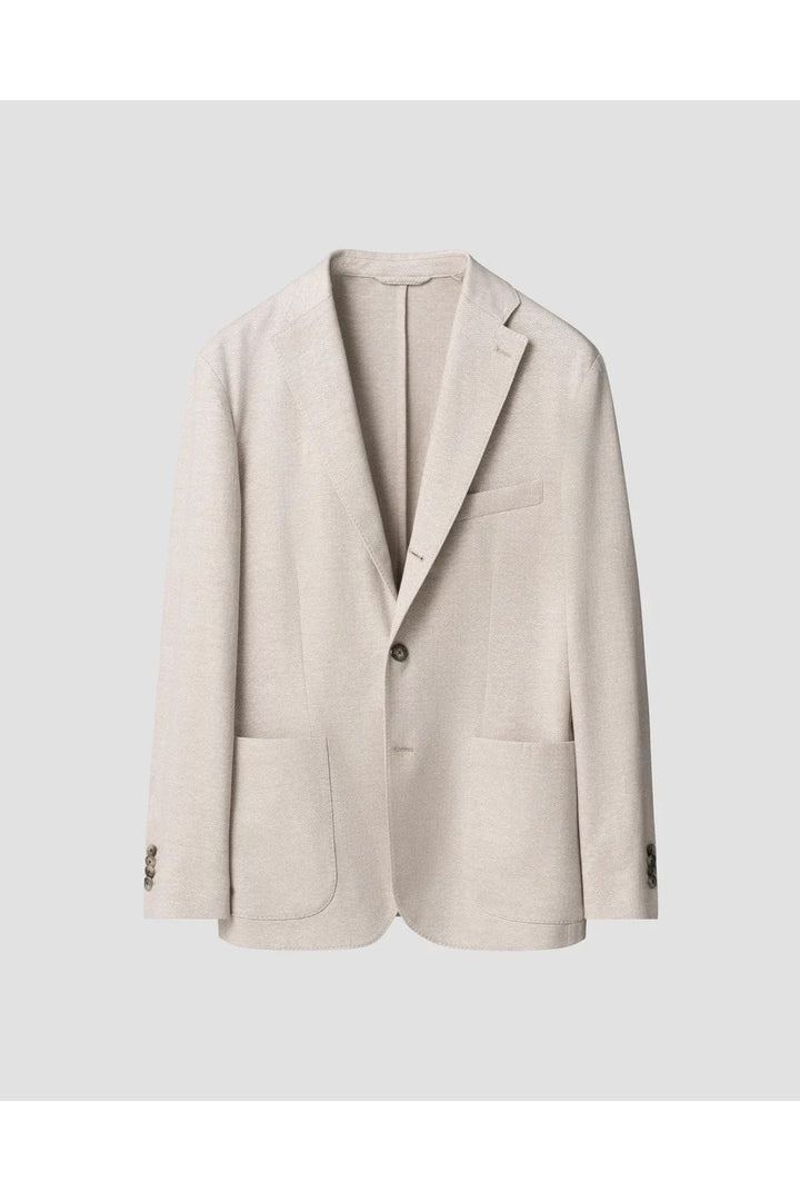 Herringbone Linen Jersey Soft Jacket  Beige