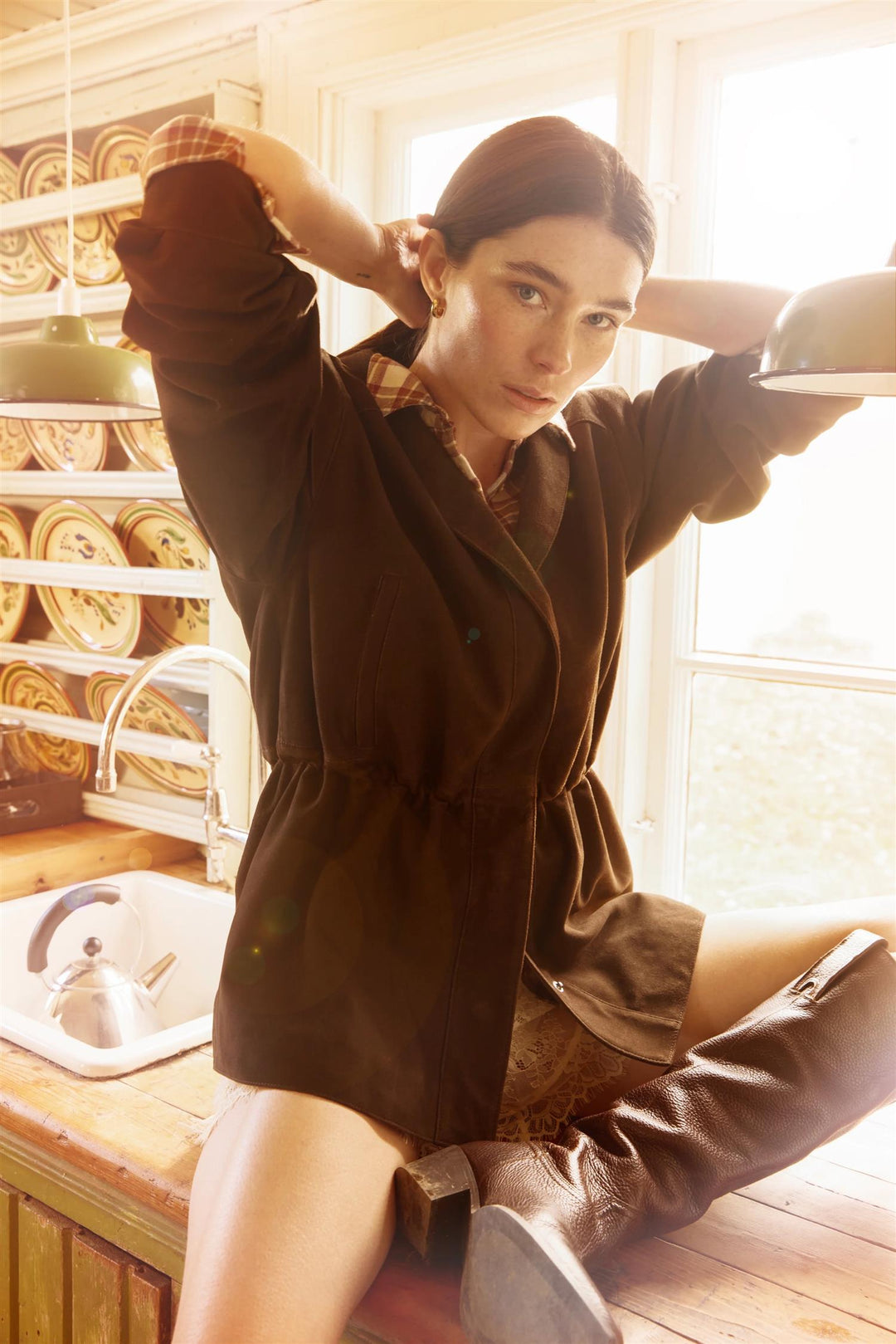 Winnie Leather Jacket  Dark Brown Suede