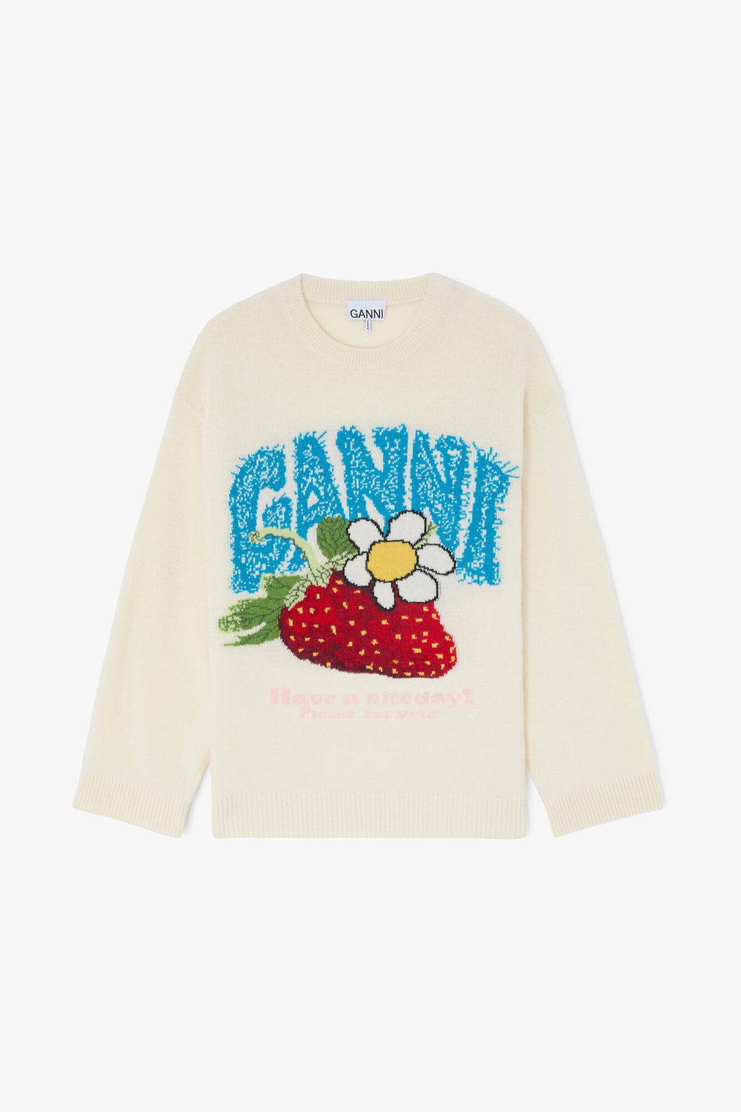 Oversized Graphic Wool Mix Sweater  Egret