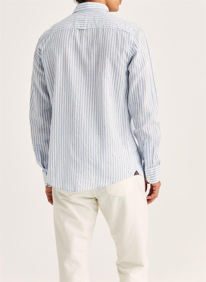 Douglas Linen Stripe Shirt-Classic Fit  Light Blue