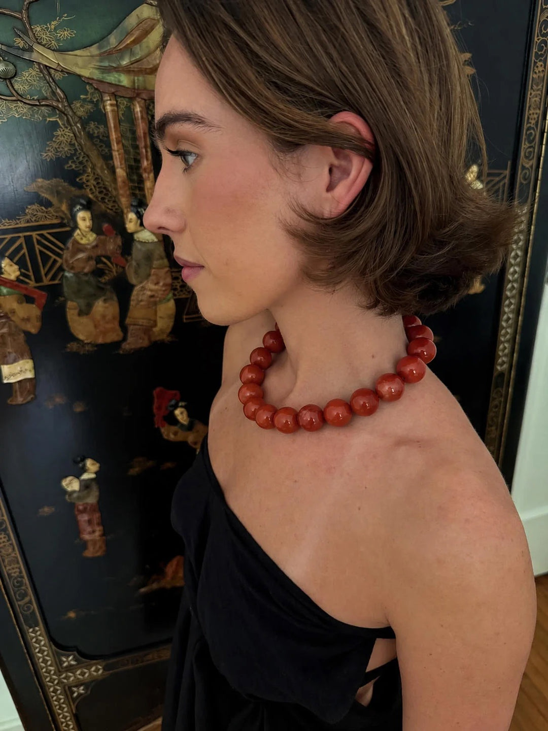 Bold Pearl Necklace Burgunder