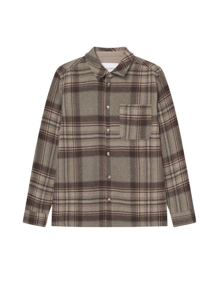 Kaleb Check Wool Overshirt  Grey Melange