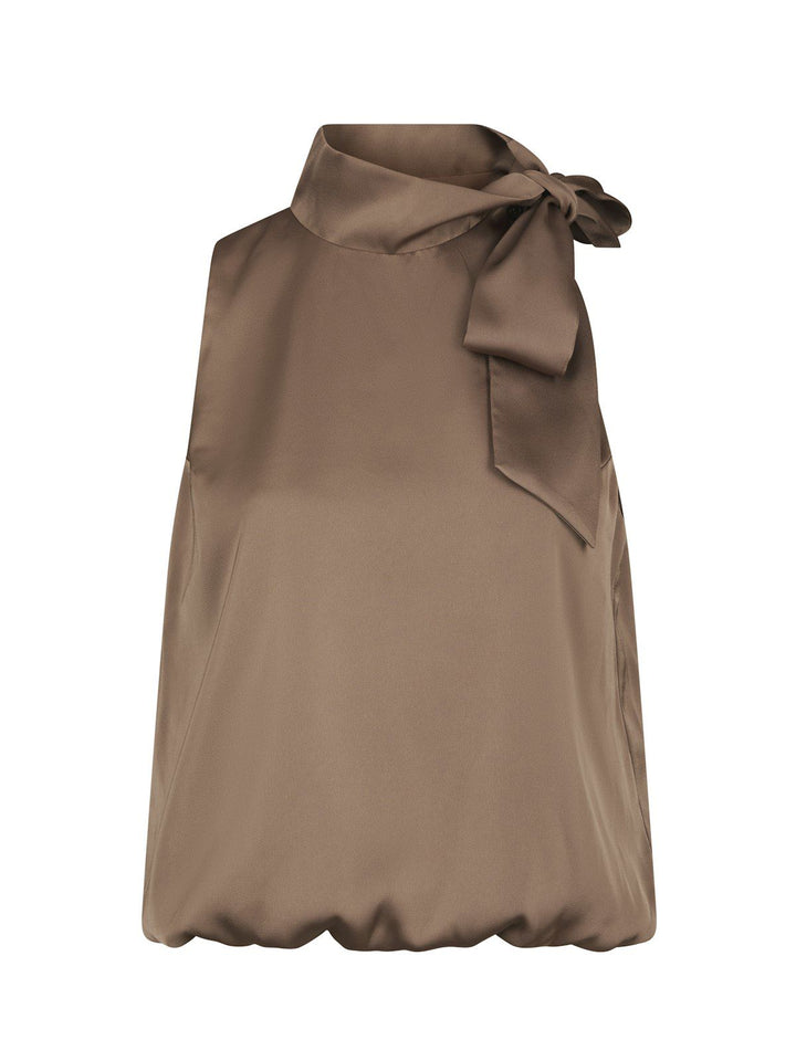 Veda Drapy Satin Top Dark Taupe