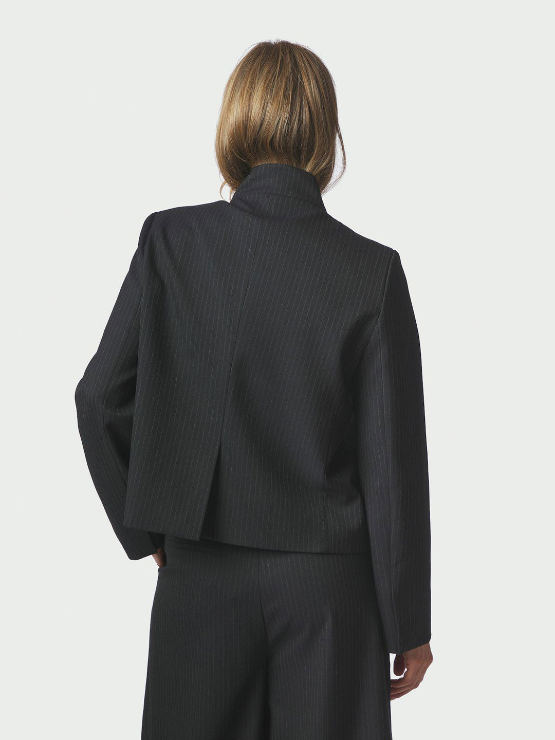 Tiria Slim Pinstripe Blazer  Dark Navy