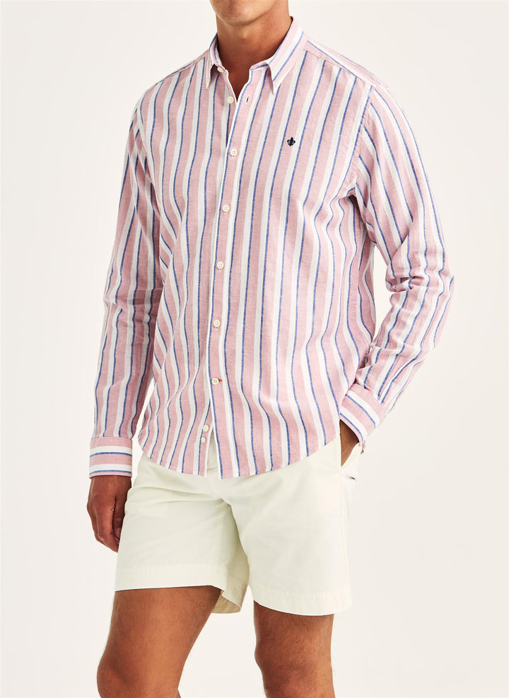 Douglas Linen Mix Stripe Shirt-Classic Fit  Pink