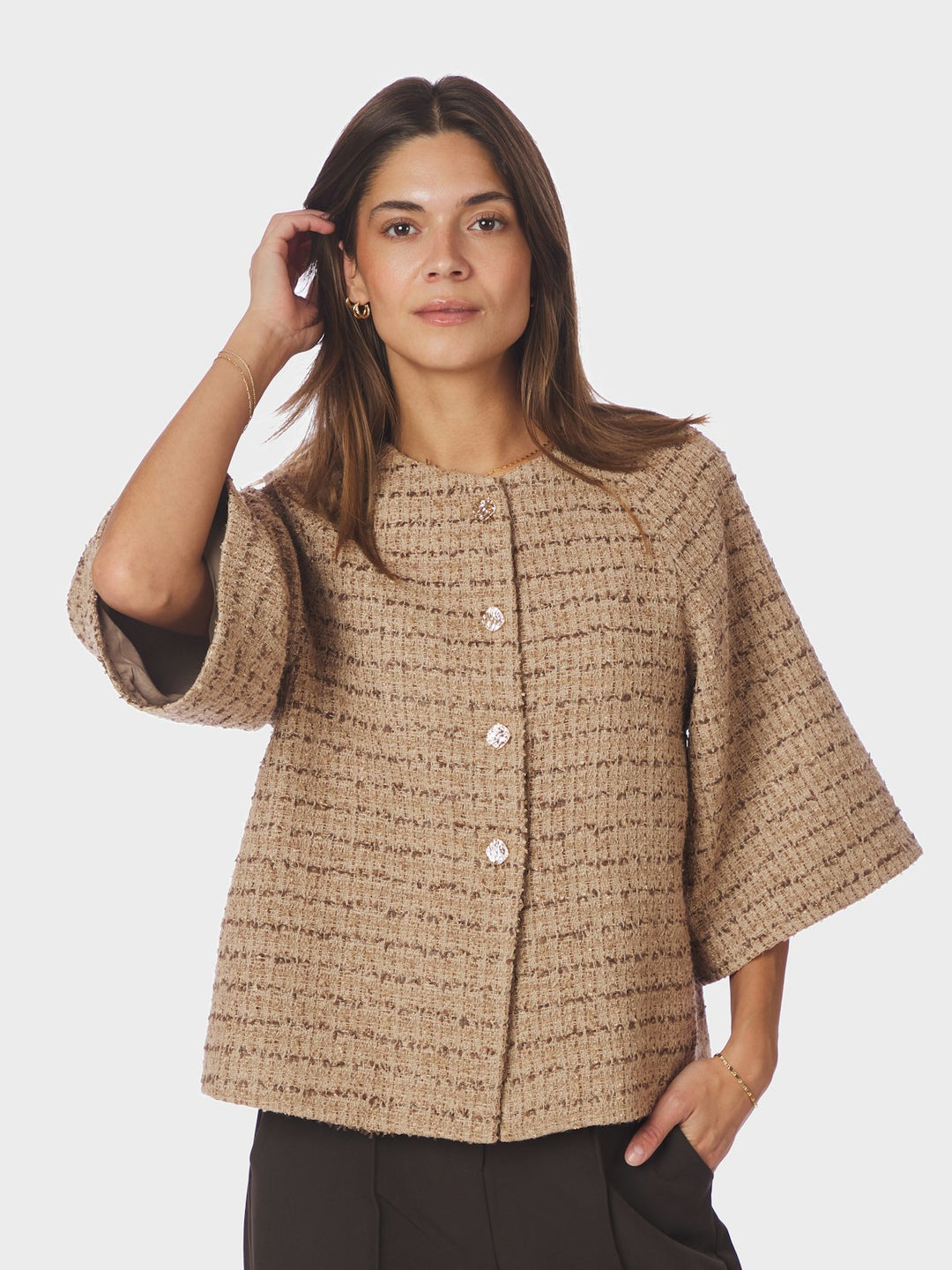 Rosella Boucle Mini Jacket  Taupe