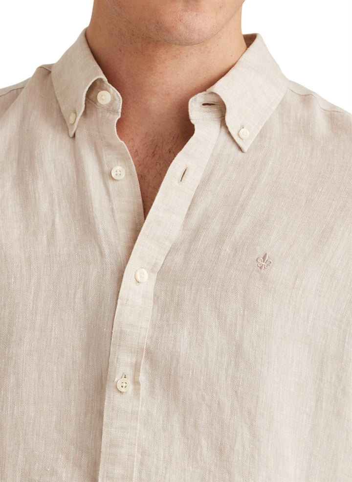 Douglas Linen Herringbone Shirt-Classic Fit  Khaki