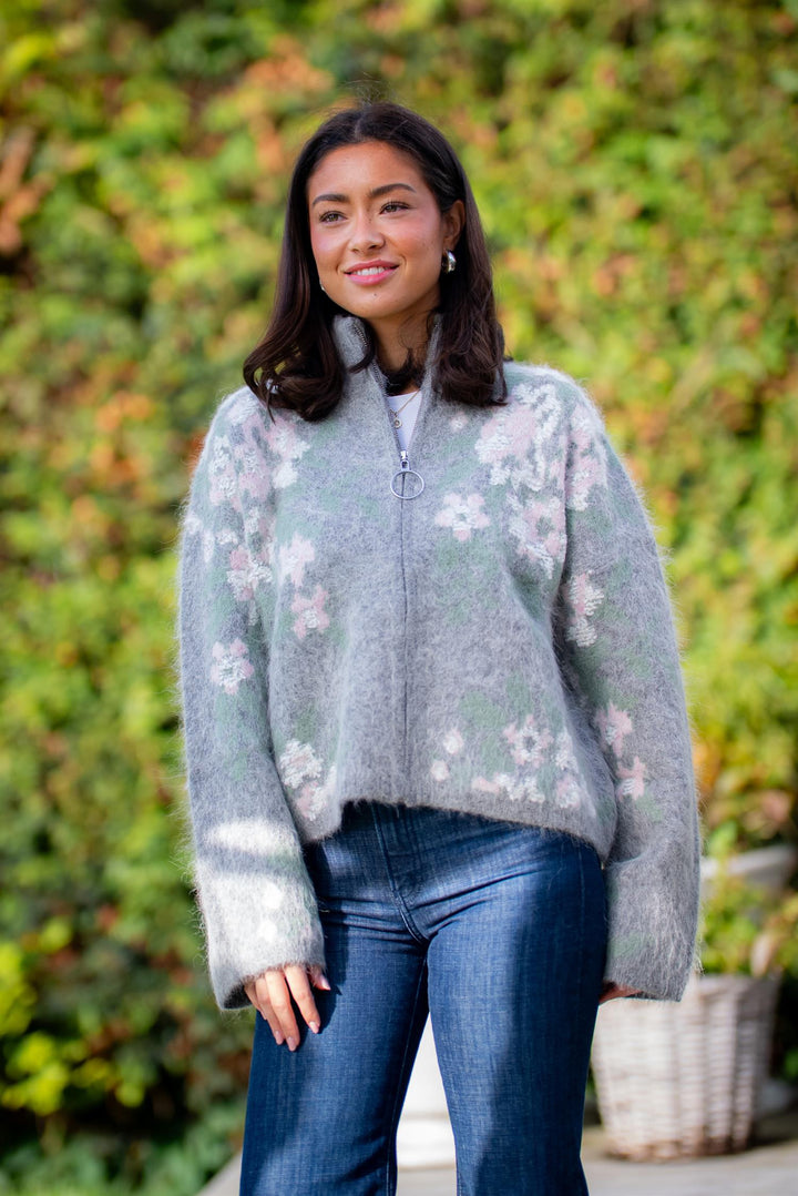 Tine Floral Cardigan  Grey Mix