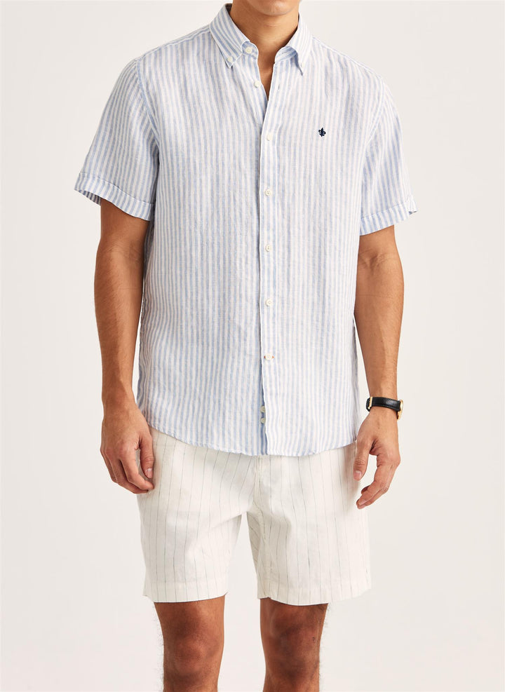 Douglas Linen Shirt SS-Classic Fit  Light Blue