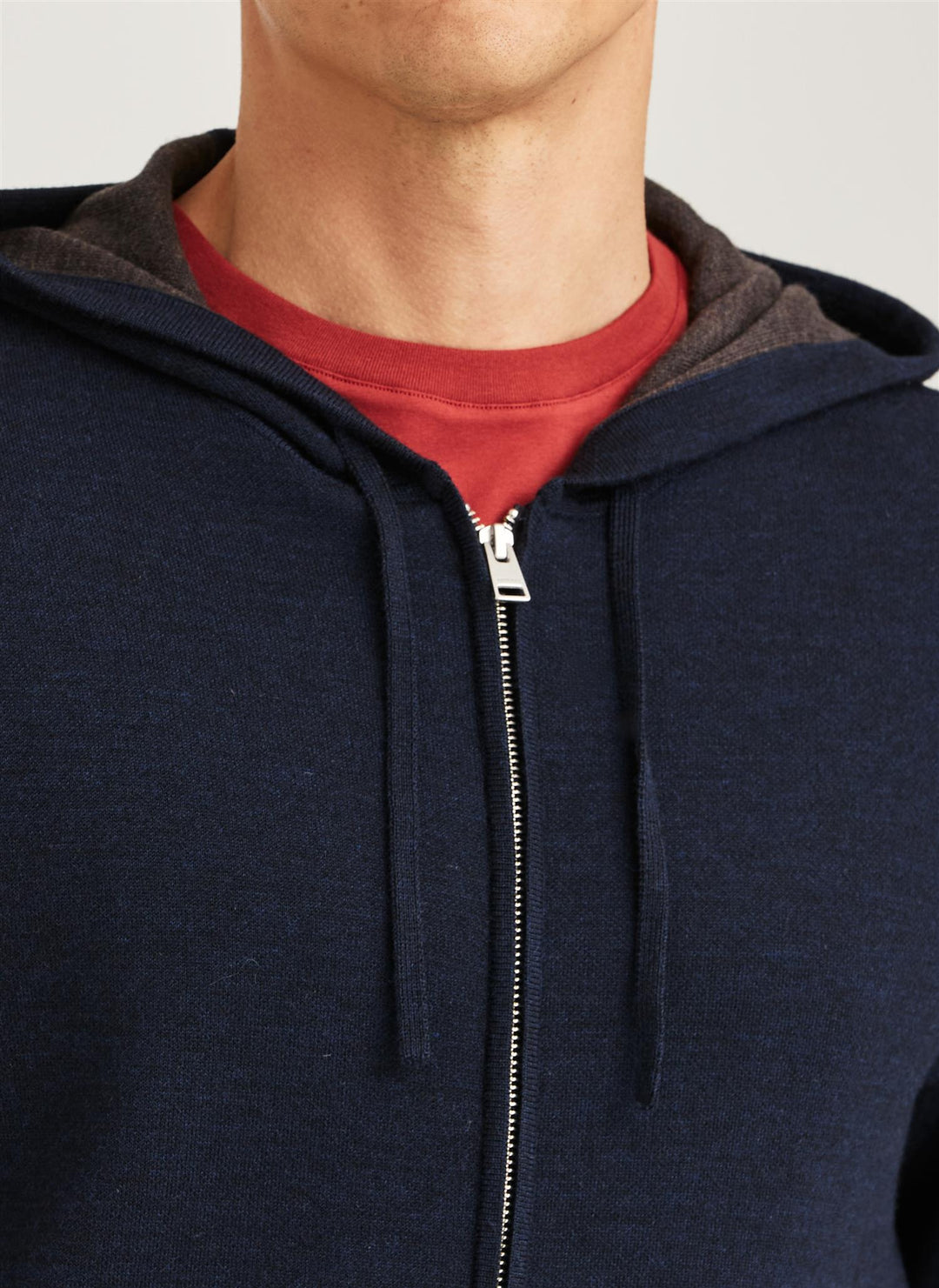 Merino Double Zip Hood  Navy