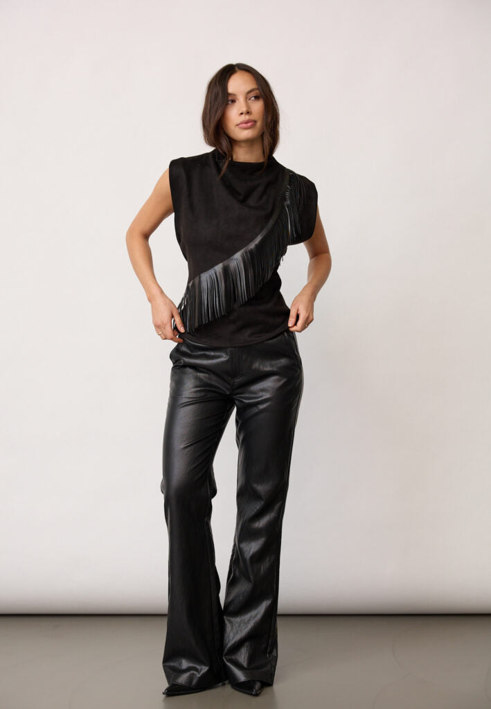 BobbieCC Fringe Pleat Top  Black
