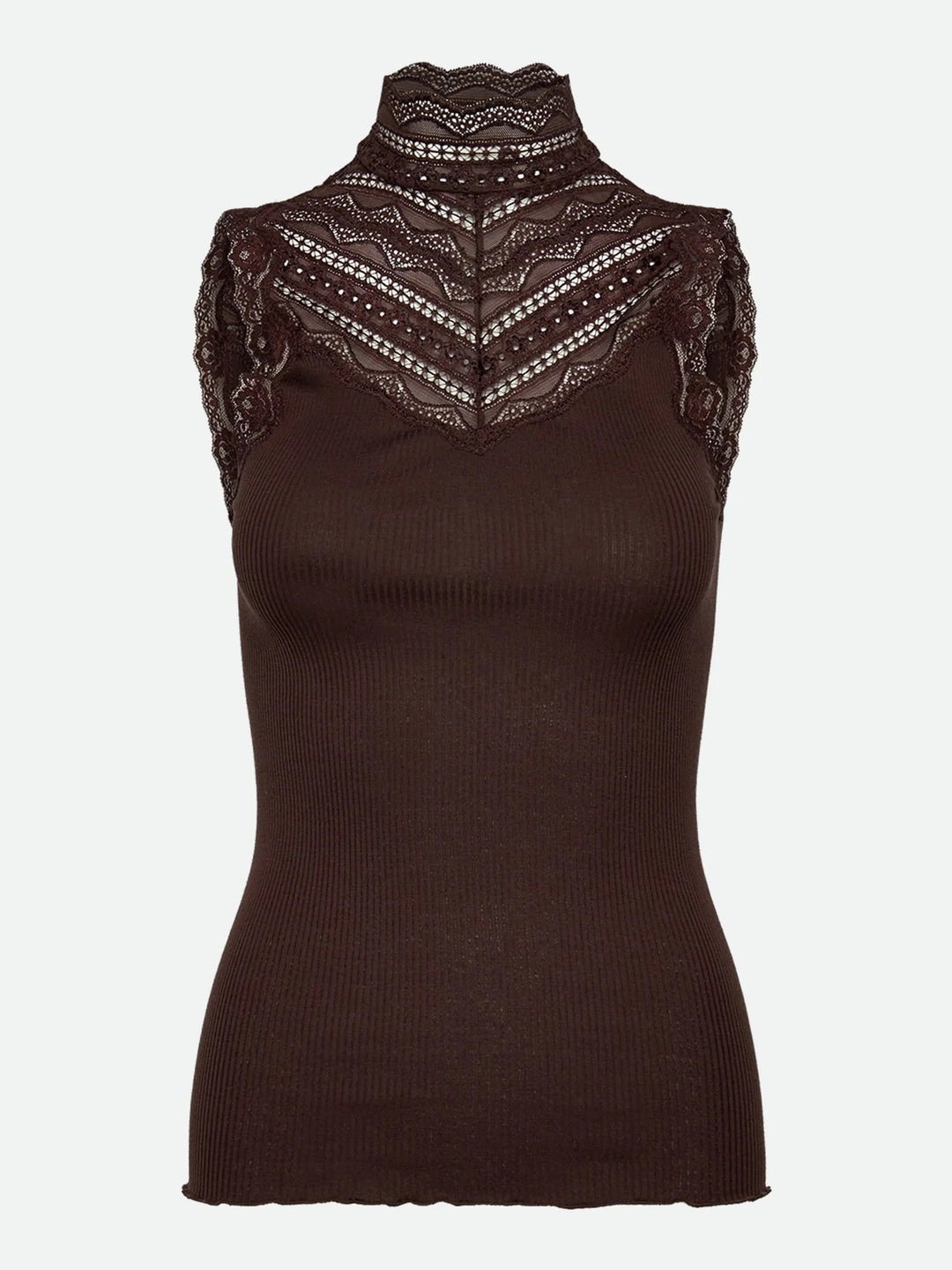 RWBenita Silk SL Turtleneck Lace Top  Mole