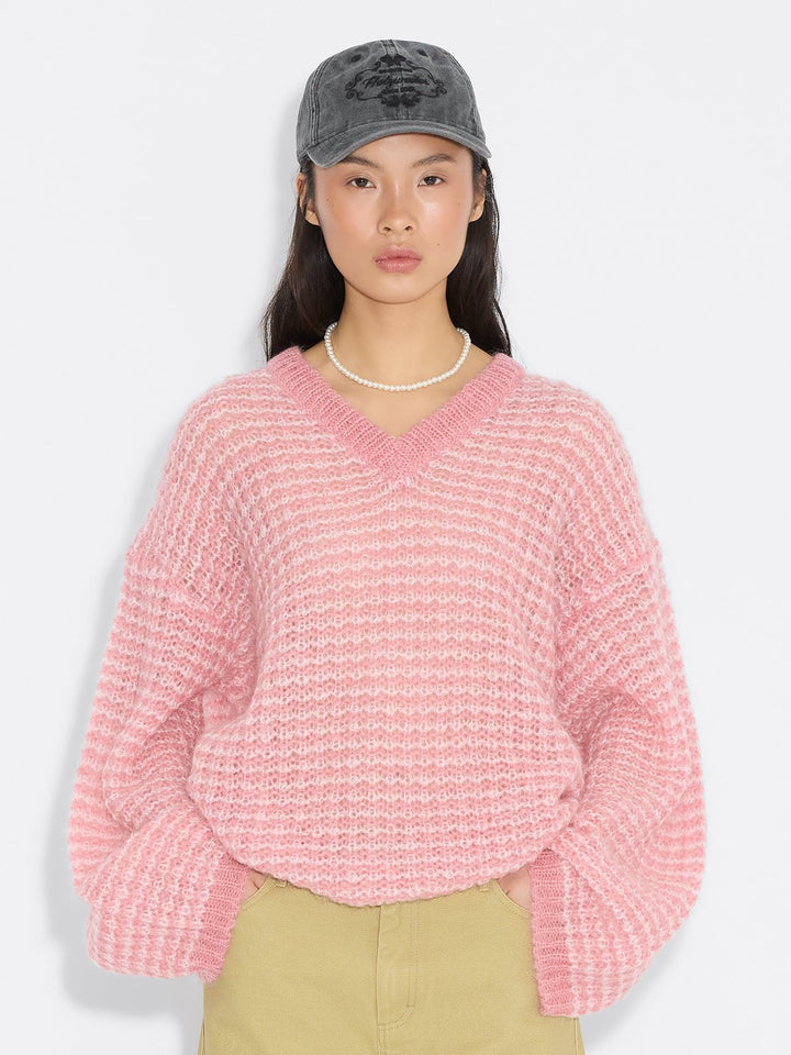Boxy Mohair V-Neck  Pink Mix