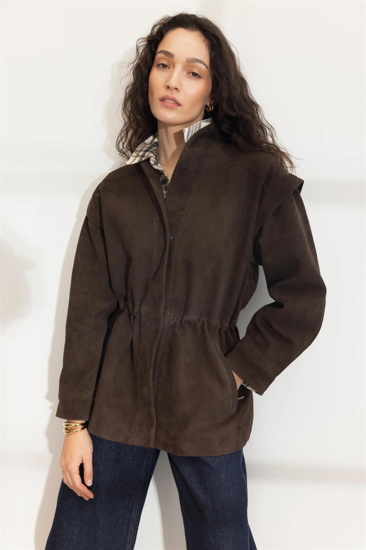 Winnie Leather Jacket  Dark Brown Suede