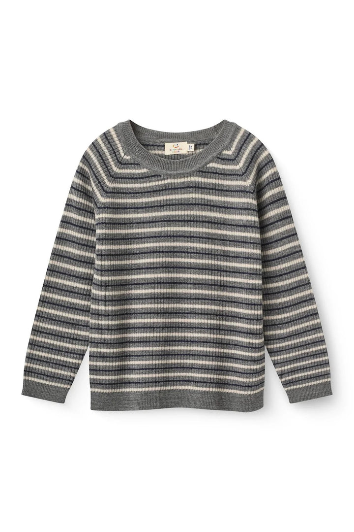 MERINO CLASSIC RIB BLOUSE  Grey Stripe