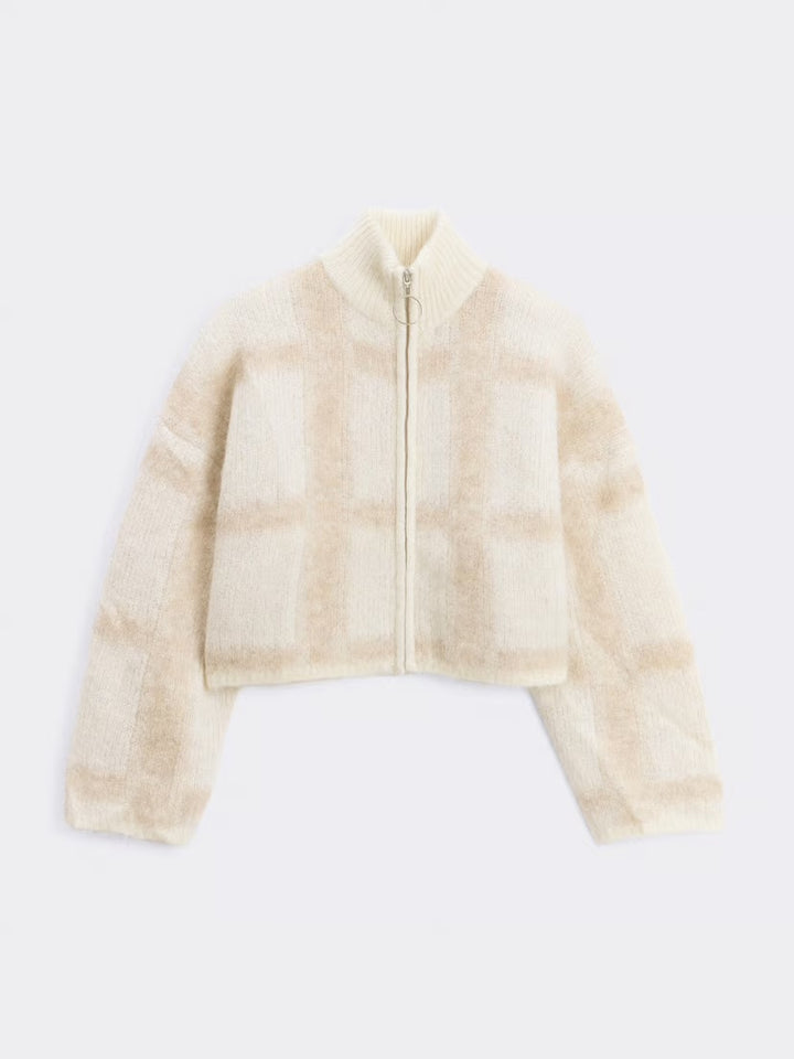 Tine Light Check Cardigan  Lt Brown Mix