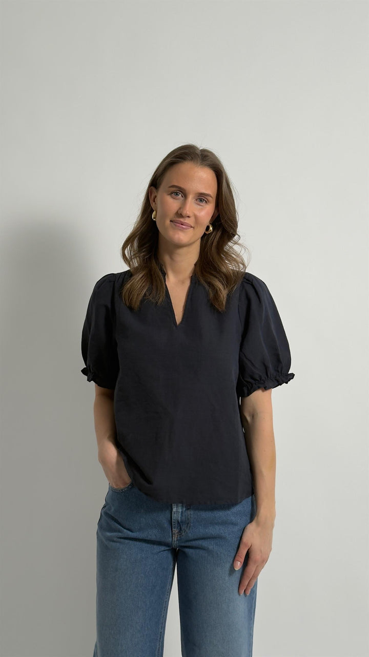 ODESA LINEN BLOUSE  Navy