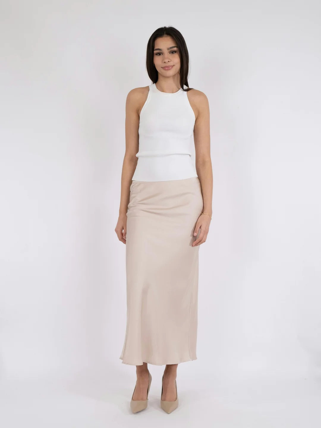 Vicky Heavy Sateen Skirt  Champagne