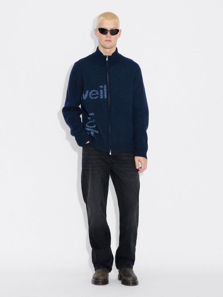 Haza Logo Zip Cardigan  Blue Mix