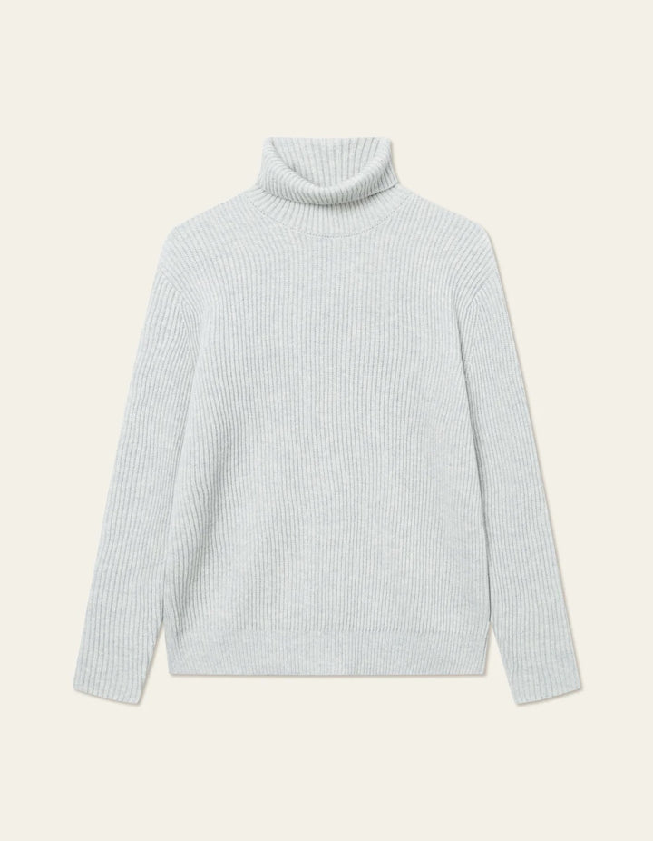 Eddie Wool Rib Rollneck Knit  Mountain Grey Melange