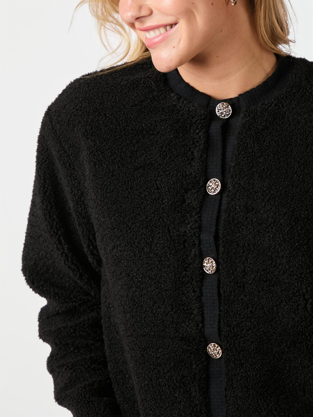 Limo Fluffy Knit Cardigan  Black