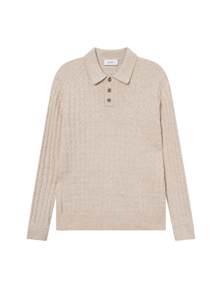Gustav Squared Structure Polo Knit  Light Sand Melange