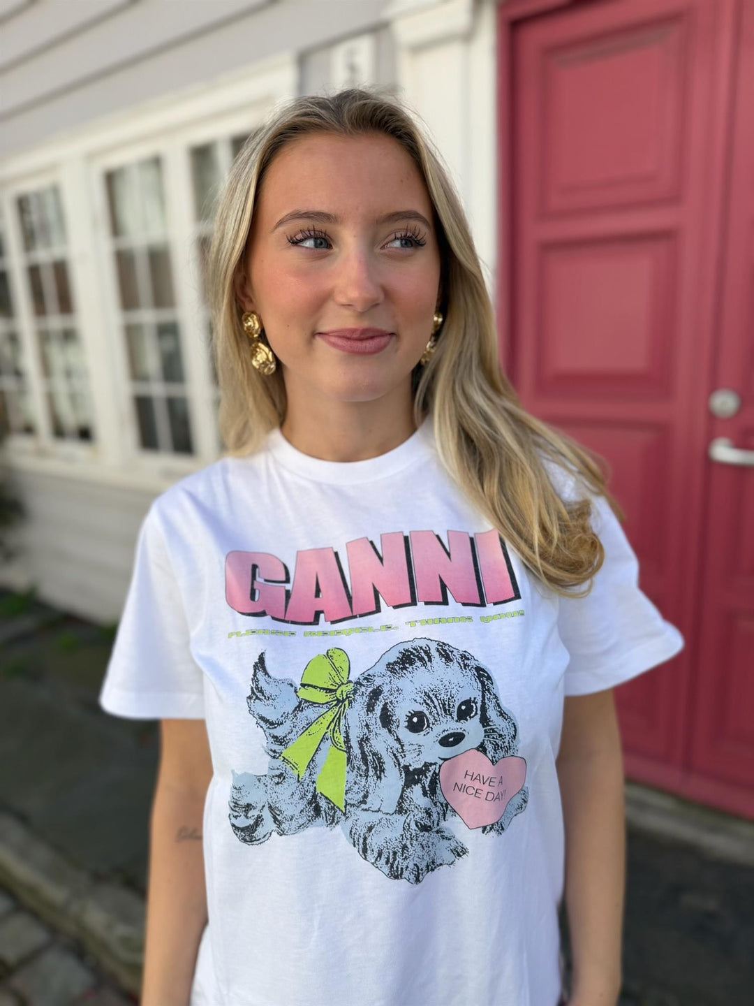 Basic Cotton Jersey Neon Puppy  T-shirt  Bright White