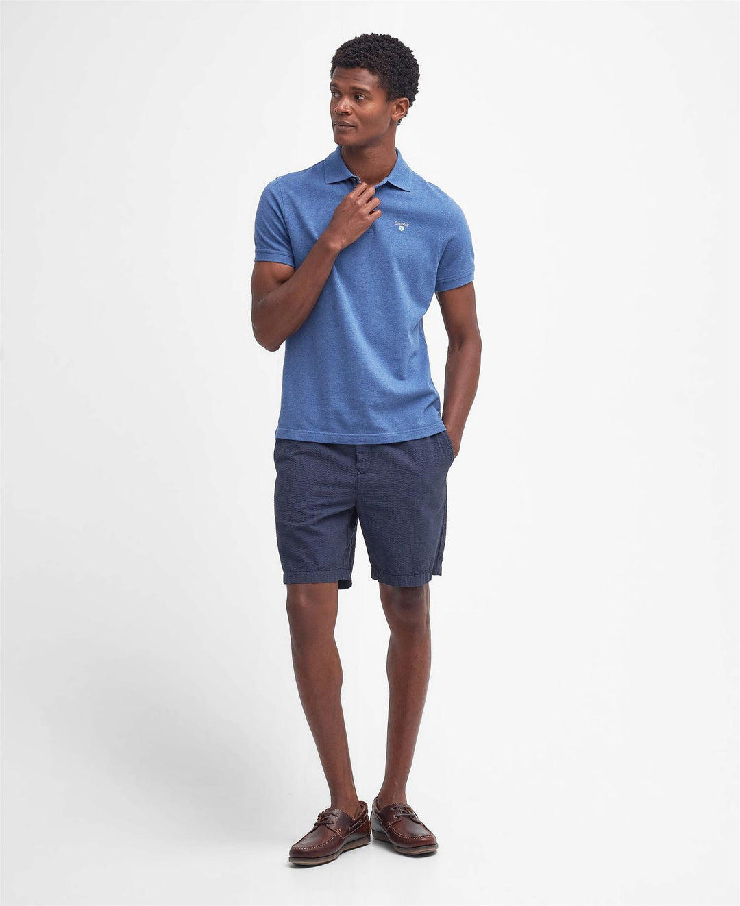 Tartan pique polo shirt  Dk Chambray