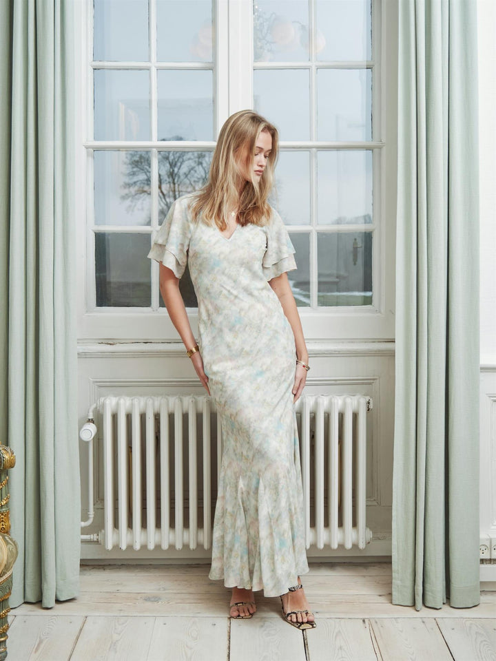 Celesse Print Chiffon Dress  Light Green