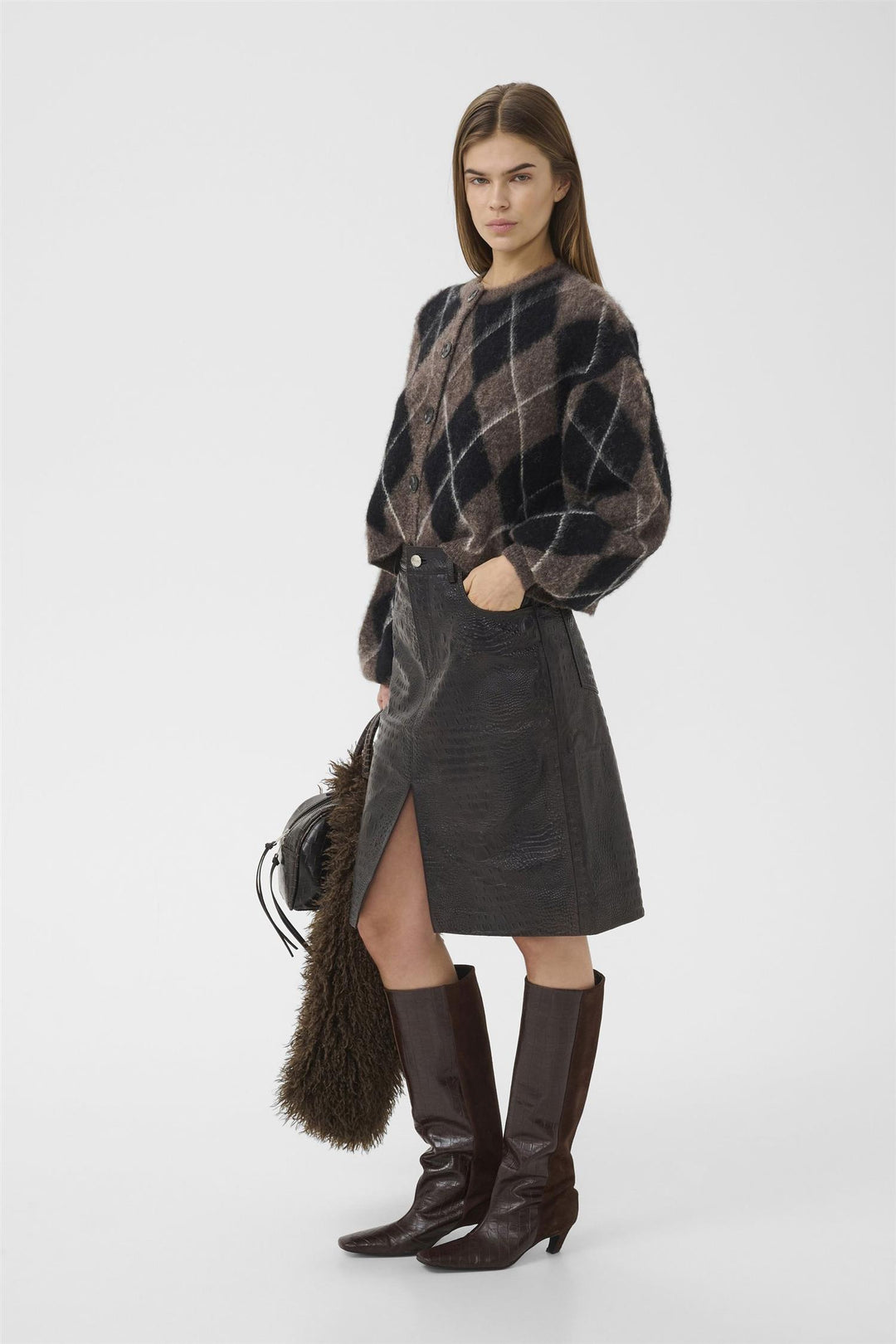 Sida Multi Cardigan  Black/Chestnut/Ivory
