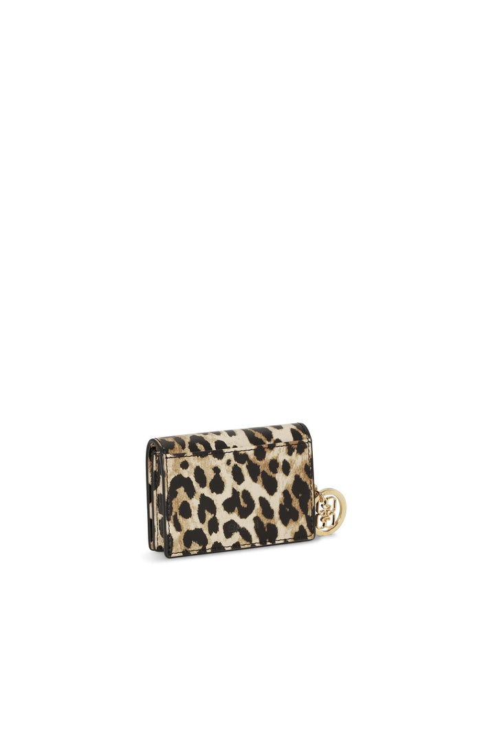 Ganni Bou Card Holder With Flap Print  Leopard