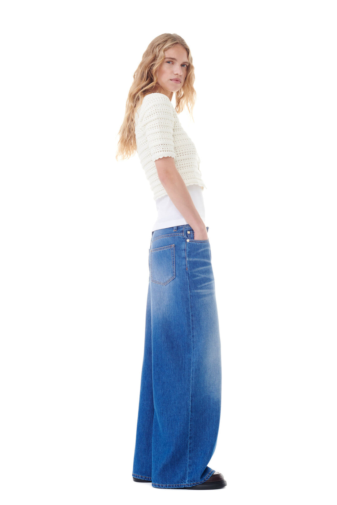 Light Denim Wide Jeans  Mid Blue Vintage