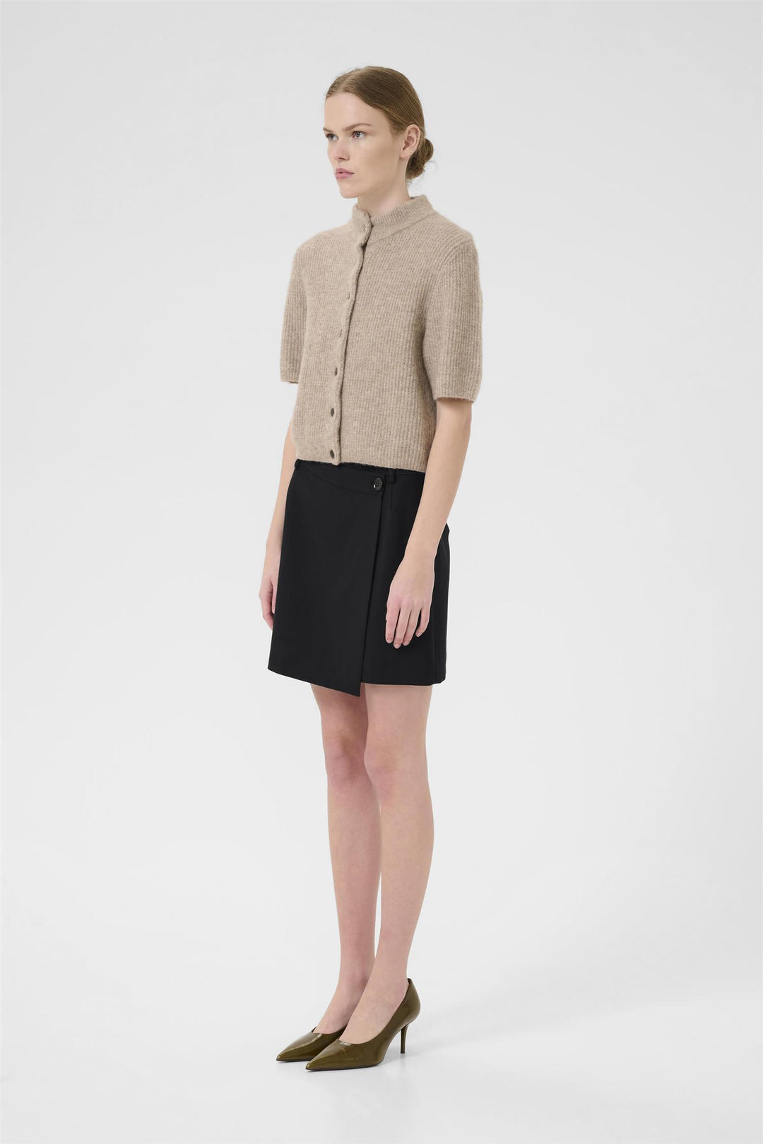 GZPAULA  MELANGE MW WRAP SKIRT  Black