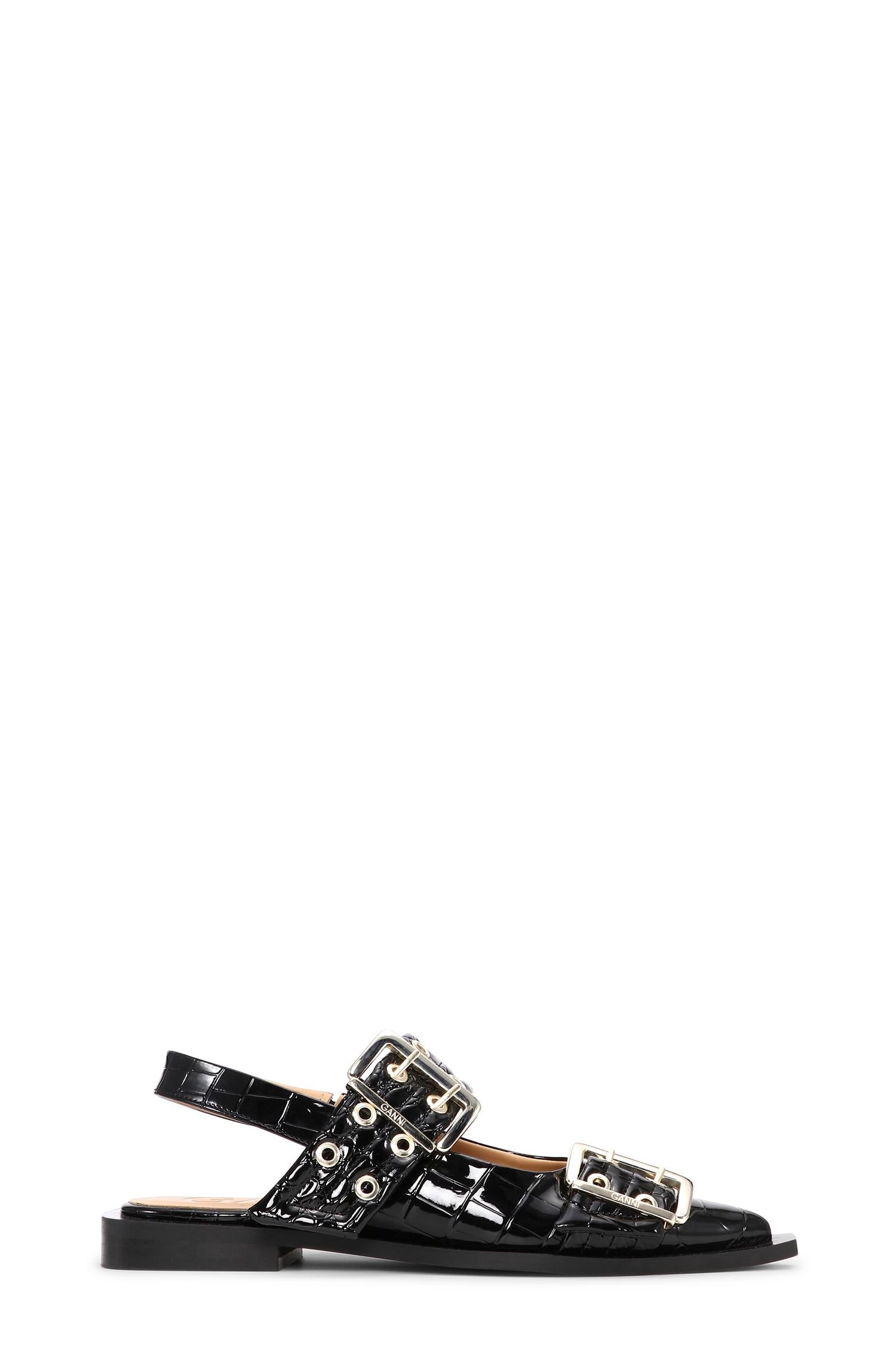Feminine Buckle Ballerina Patent Croco Black – Capone