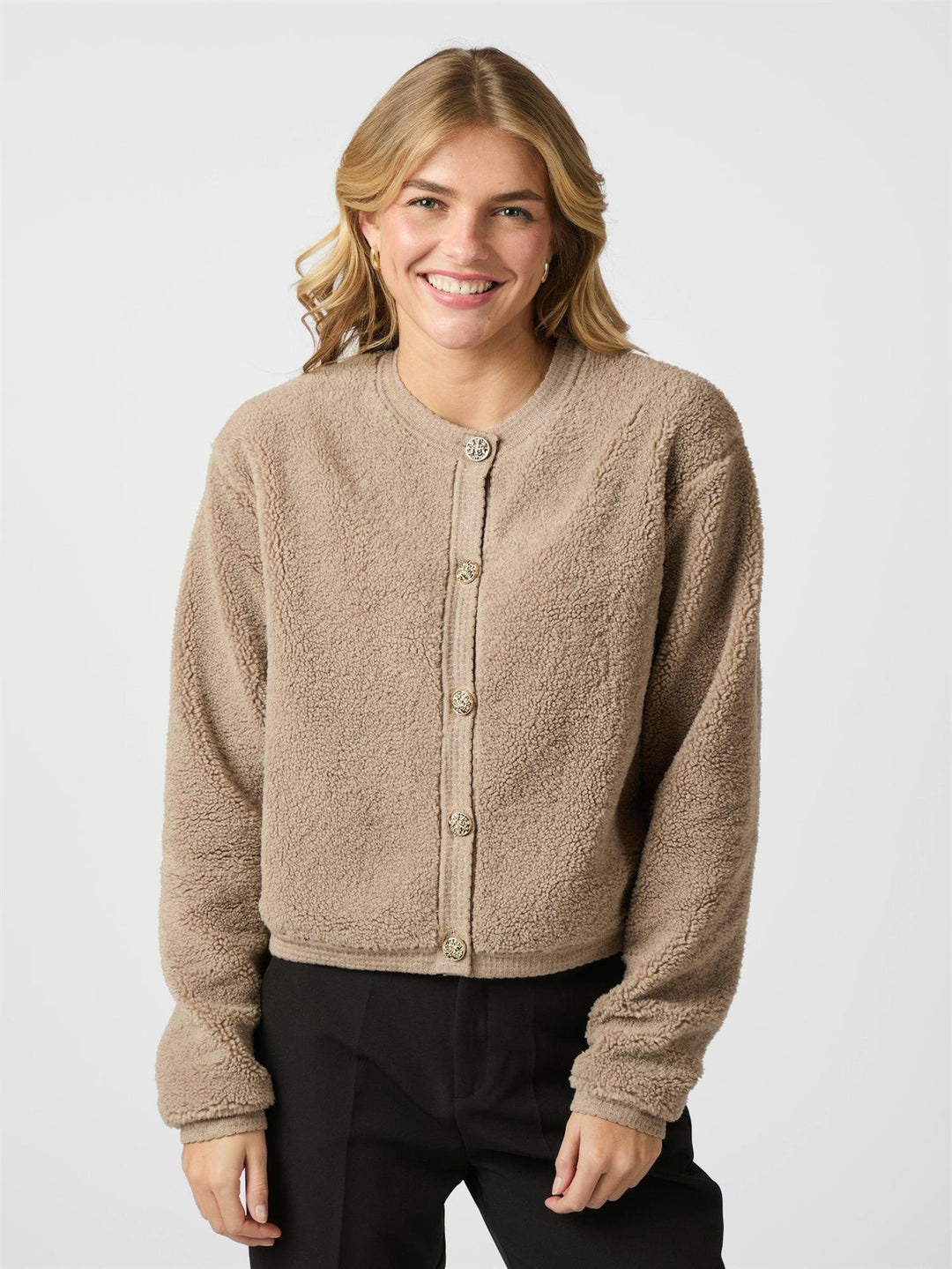 Limo Fluffy Knit Cardigan  Dark Sand