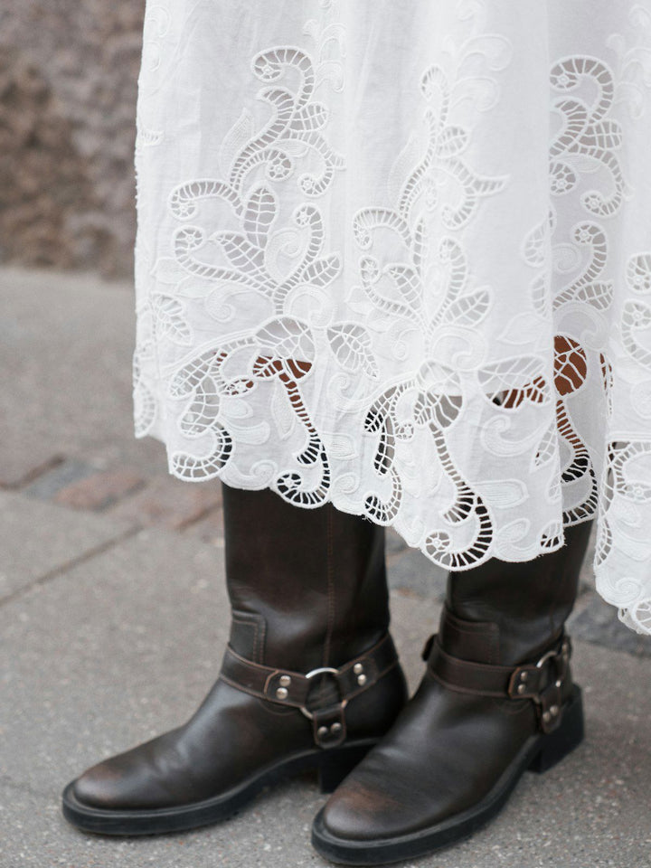Yara Long Emb Skirt  White