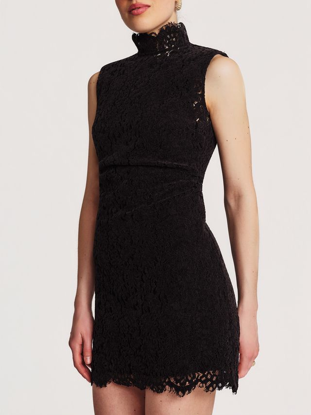 Lace velvet mini dress Black