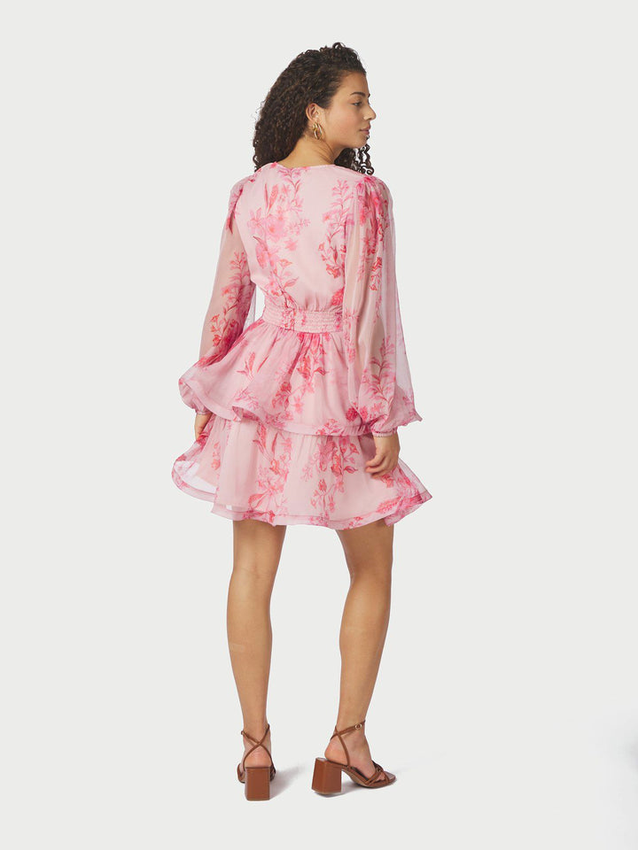 Rivana Print Chiffon Dress  Pink