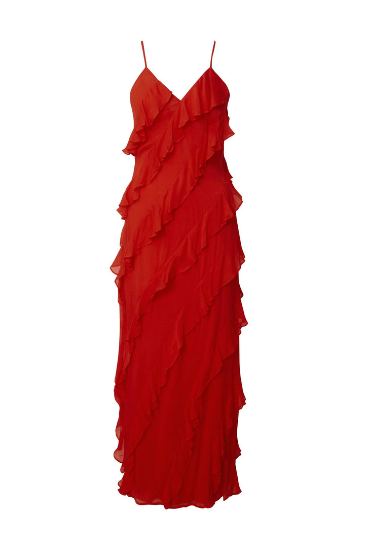 Cecily ruffle-trimmed maxi dress  Summer Red