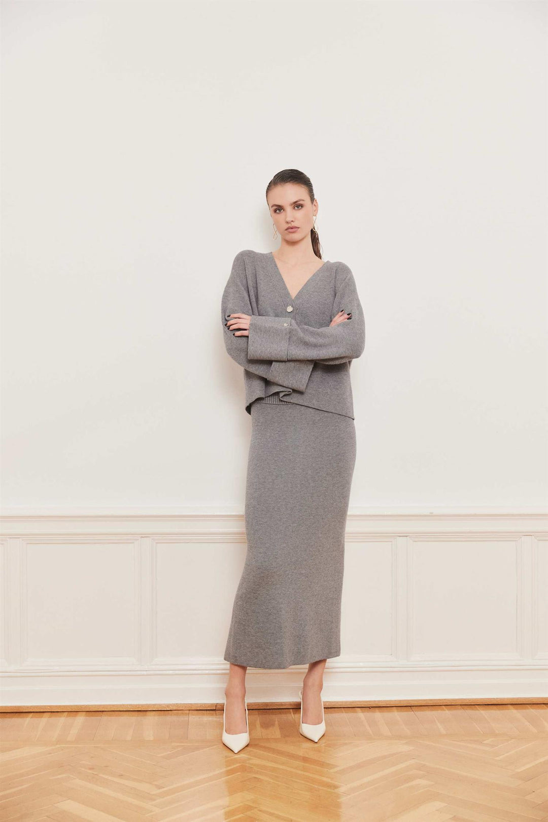 Atari Rib Cardigan  Grey Melange