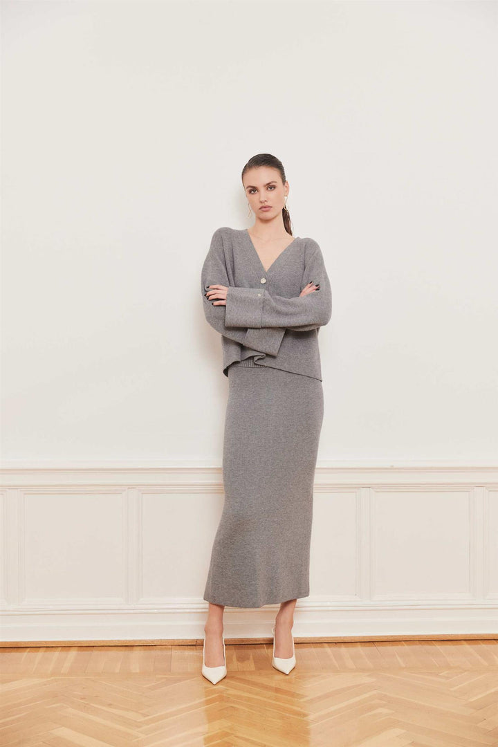 Atari Rib Cardigan  Grey Melange