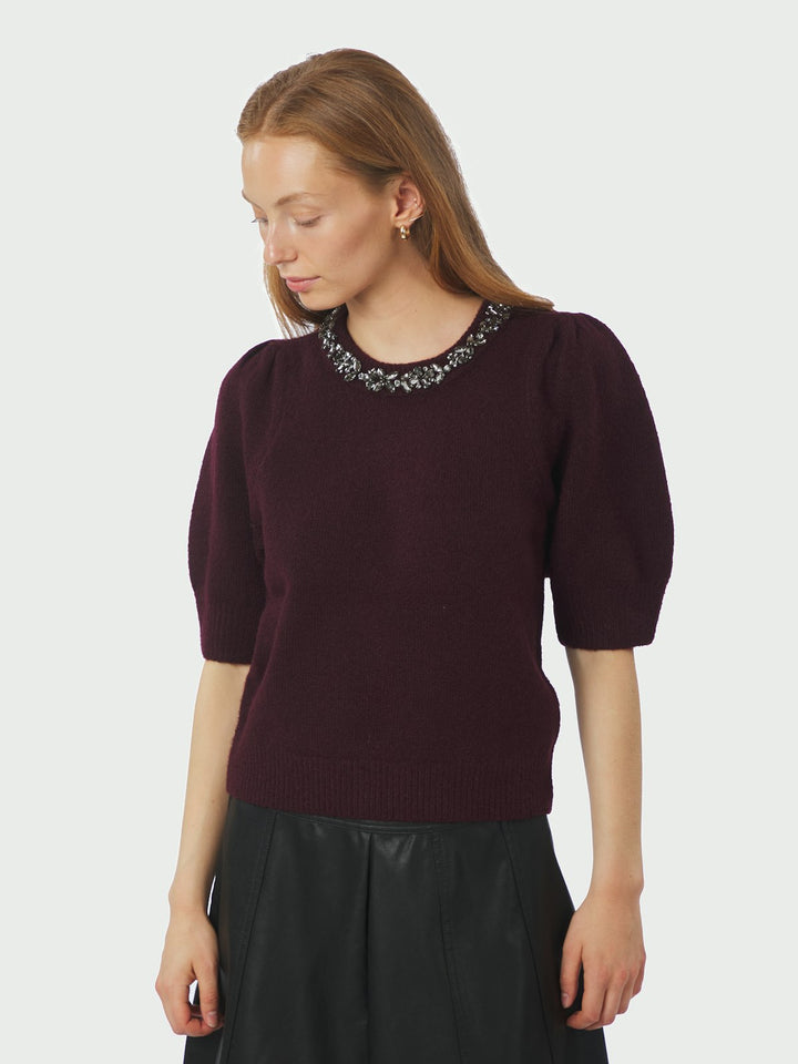 Maia Stone Knit Blouse  Wine
